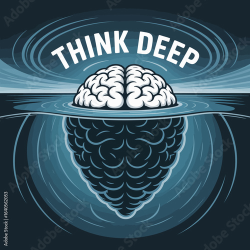 Abstract representation of deep thinking and intellectual depth with a brain submerged in water vector