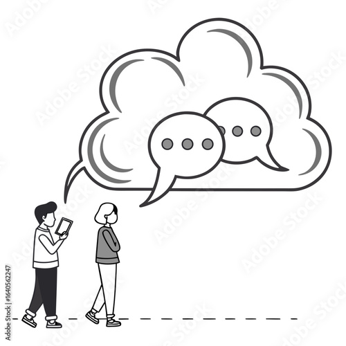 Illustration of people communicating with speech bubbles isolated on white background