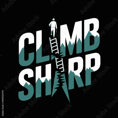 Silhouette climber ascends broken ladder through sharp text inspiring goal achievement and overcoming obstacles vector