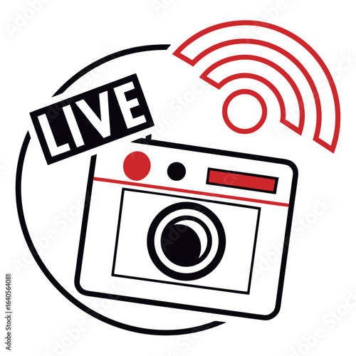 Live streaming camera with wifi signal isolated on white background