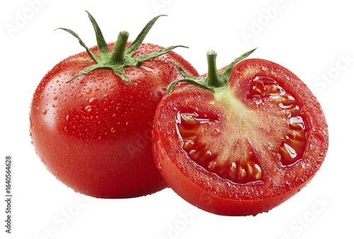 Wallpaper Mural A whole ripe red tomato and a half tomato with water drops isolated on transparent background Torontodigital.ca