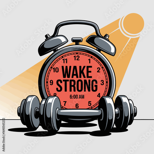 Motivational alarm clock with dumbbell inspiring fitness and early morning workout discipline for strength and health vector