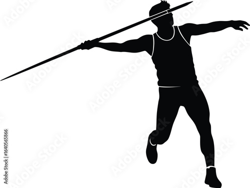 Silhouette of a male athlete throwing a javelin in a track and field competition