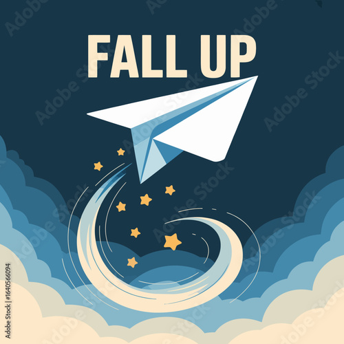 Paper airplane soars upward defying gravity concept art symbolizing success ambition and innovation on a moody sky background vector