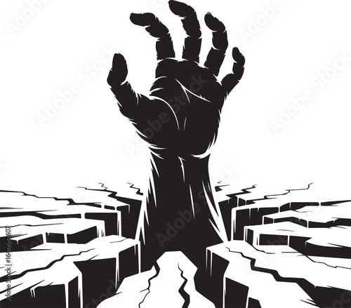 Monster hand rising from ground silhouette vector illustration design