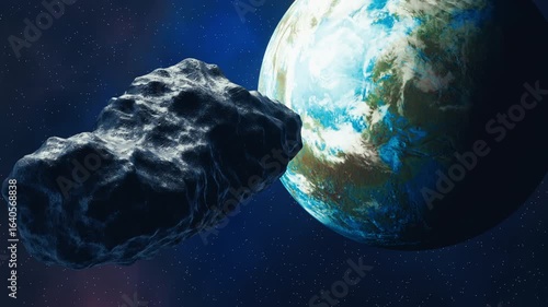 Asteroid or meteor moving toward an Earth like Alien Exo Planet Concept CGI Animation