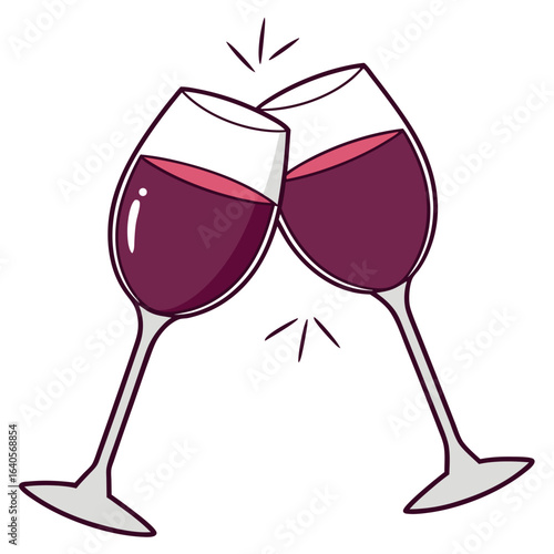 Two wineglasses filled with red wine are clinking together joyfully with transparent background