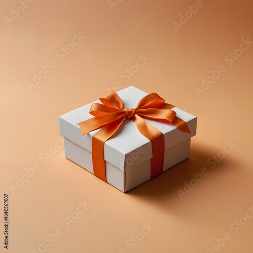 Simple Elegance: A White Gift Box with a Vibrant Orange Ribbon