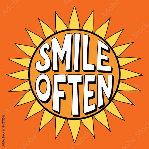 Positive affirmation sun art with 'smile often' message for uplifting and motivational content vector