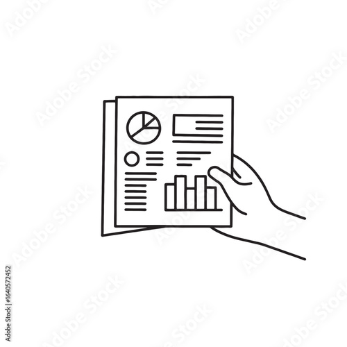 Hand holding statistical report chart, business data analysis Continuous line draw Full length single line animation