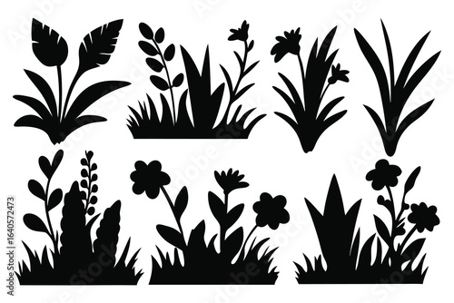 Grass silhouettes set isolated flat vector illustration on white background