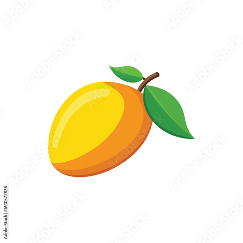 Mango with leaves flat vector illustration on white background