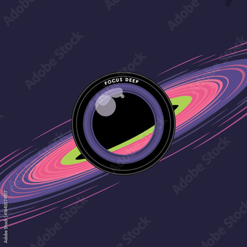 Abstract galactic lens effect with celestial body and swirling cosmic nebula for science and exploration concepts vector