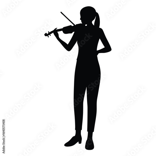 Black Silhouette of Woman Playing Violin