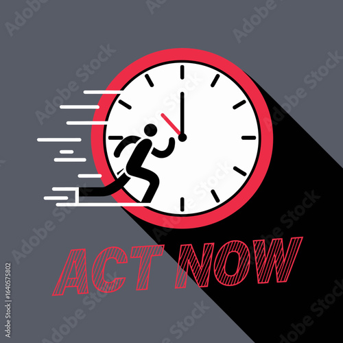 Dynamic human figure running integrated with clock face representing urgency and time management concept for business and productivity goals vector