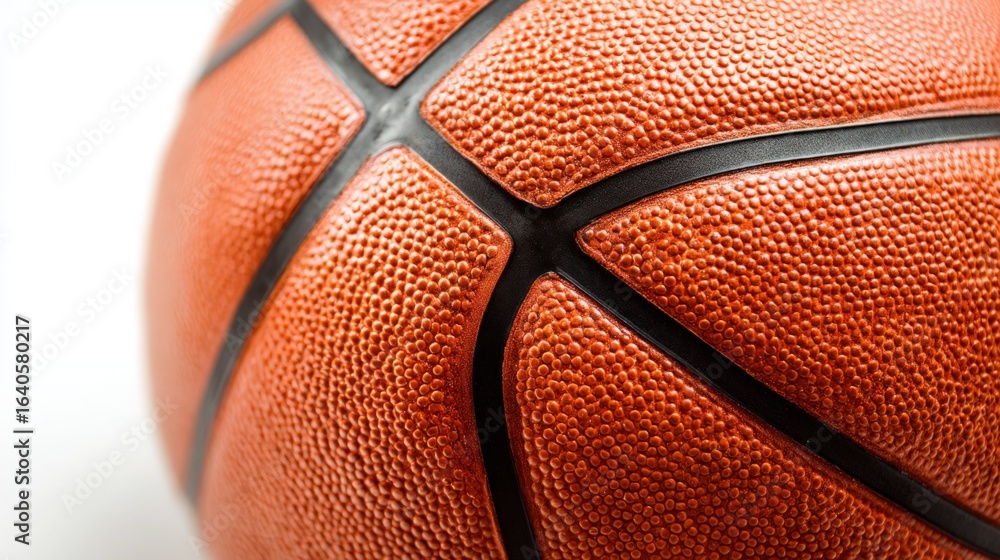 Fototapeta premium Close-up of an Orange Basketball with Black Lines Showing Leather Texture for Sports Content