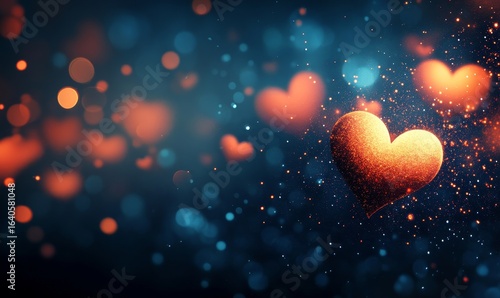 Abstract dark gradient background with heart-shaped bokeh, symbolizing love, warmth, and emotional connection, Generative AI