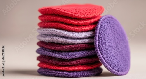 Stack of reusable makeup remover pads in various colors