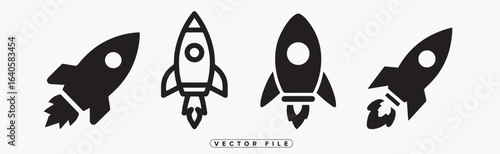 Set of black rocket ship icons on white background vector illustration