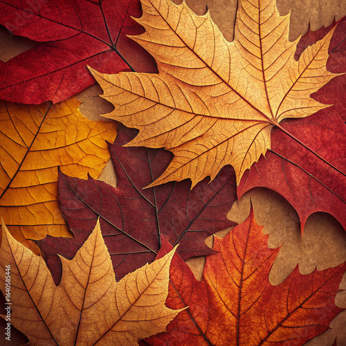 Wallpaper Mural Hyper-realistic retro Chinese autumn leaf collage with warm rice paper textures Torontodigital.ca