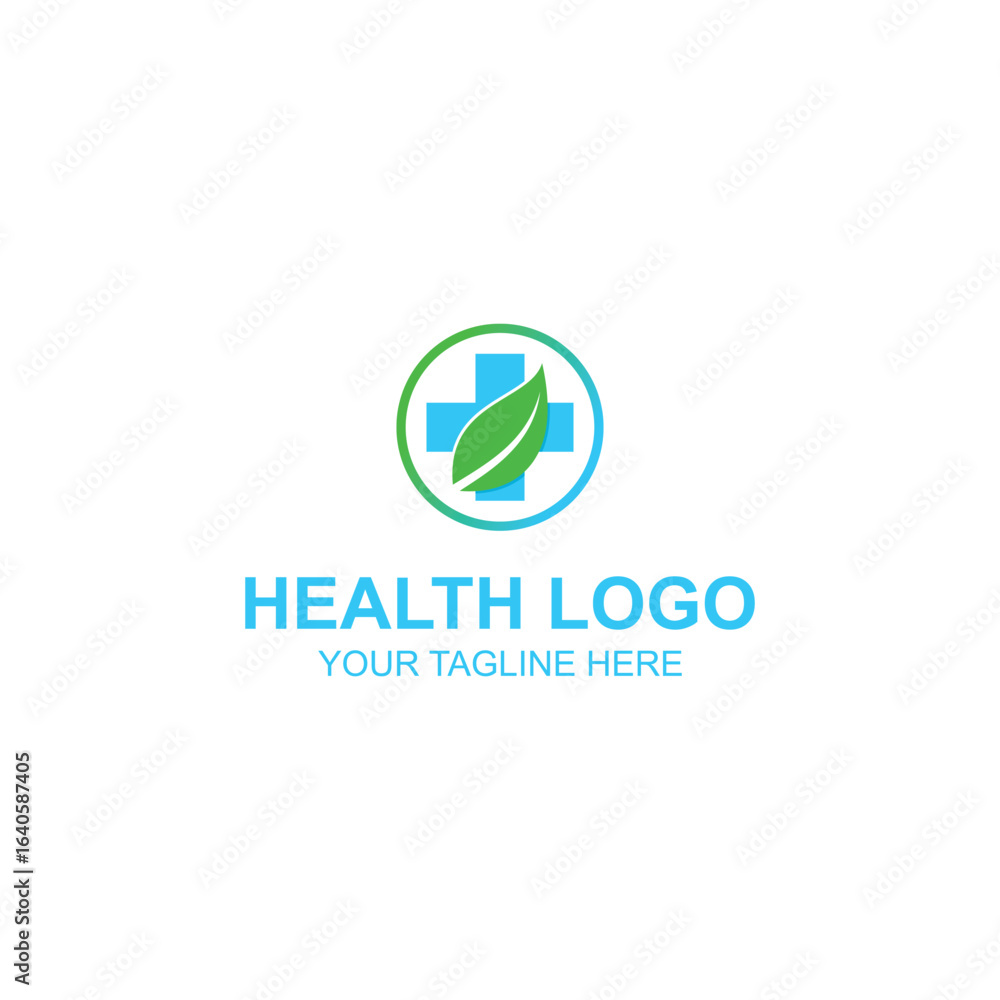 Green Leaf and Blue Medical Cross Logo for Healthcare and Wellness
