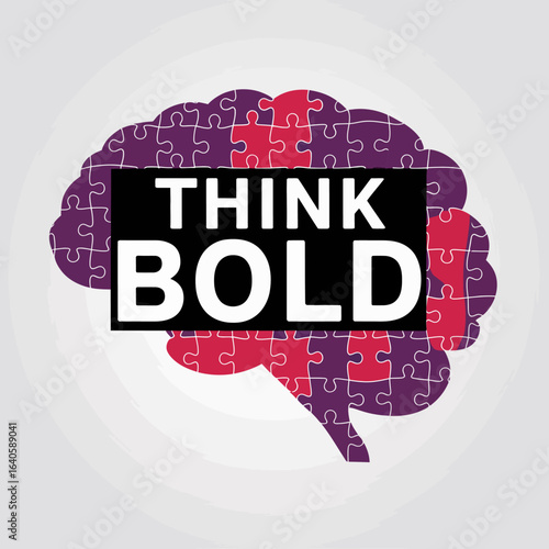 Creative brain illustration with think bold text inspiring innovation and originality for business and personal growth