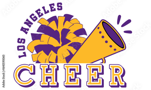 Cheerleader illustration, Los Angeles cheerleading Megaphone and Pompom Vector illustration.