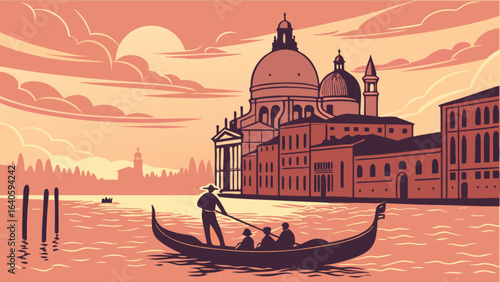 Venice gondola ride travel italy italian architecture cityscape sunset scenic canal romantic vacation artwork