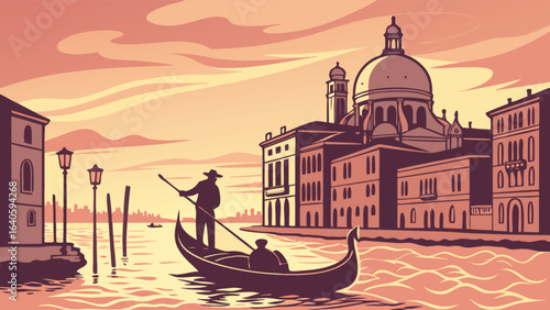 Venice italy gondola ride travel destination scenic cityscape canal illustration vector art design