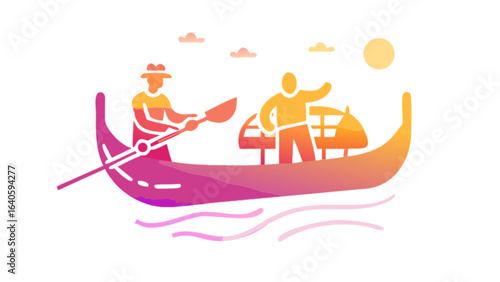 Venice gondola ride vector illustration for tourism and travel related designs and italian culture promotion