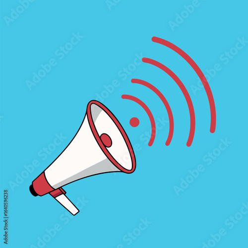Megaphone vector illustration. Megaphone with white and red colors signal icon. Flat design style vector illustration. Communication, warning connection.
