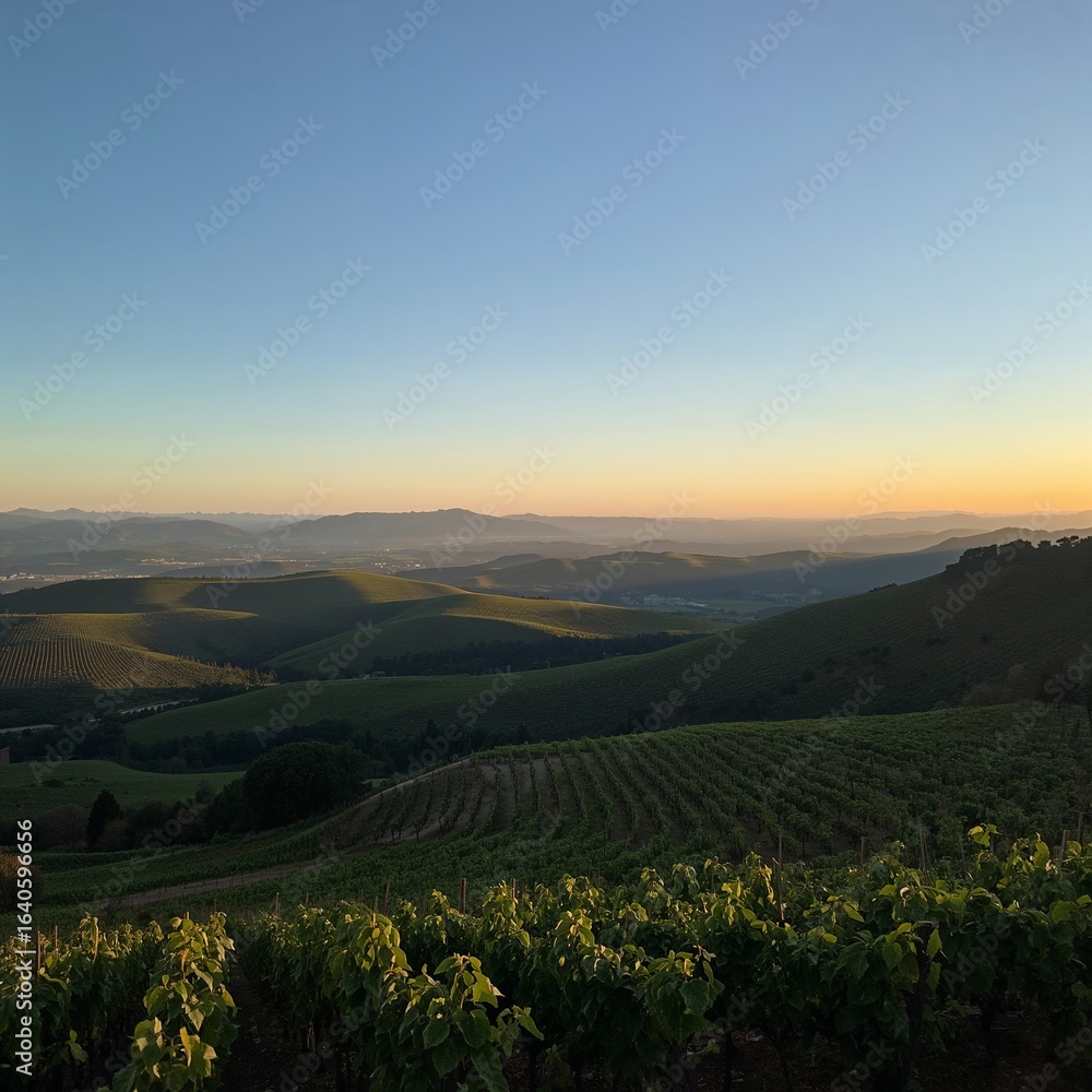 Naklejka premium vineyard at sunset