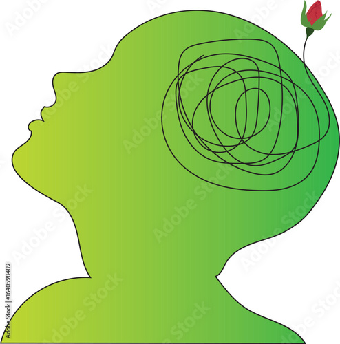 Mental health therapy concept vector. Brain with complex tangled  knot,mental disorder will be solved by psychotherapy . Mental heath awareness camping vector illustration.