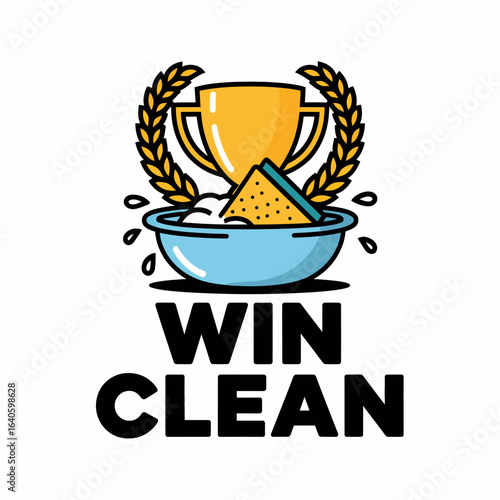 Champion cleaning services win award for excellence in hygiene and spotless results with a golden trophy and bubbly water in a bowl