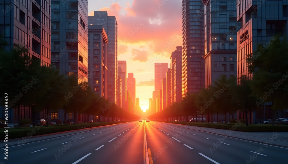 Obraz premium Sunset Colors Shine Between the Urban Giants