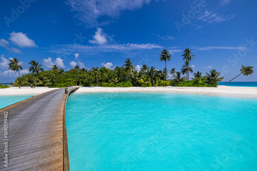 Wallpaper Mural Amazing summer maldives vacation landscape tropical paradise sunny beach relaxing sea lagoon vacation luxury destination wooden pier leads into exotic resort island under blue sky sunny weather Torontodigital.ca