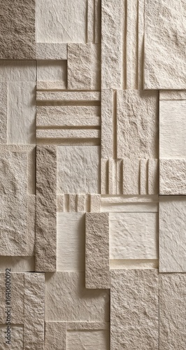 Abstract stone wall pattern with light beige and tan blocks
