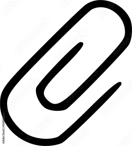 A bold black outline drawing of a paperclip, a common office supply for fastening paper together.
