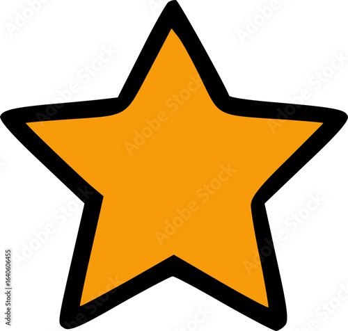A simple cartoon illustration of a golden orange five-pointed star with a thick black outline.