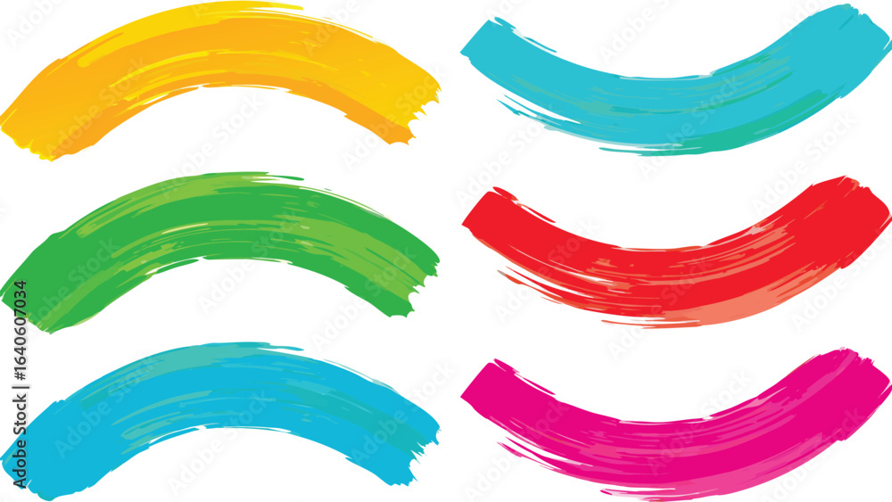 Obraz premium Illustration of six colorful brush strokes arranged in two rows on a white background design element