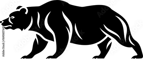 Majestic grizzly bear silhouette isolated on transparent background