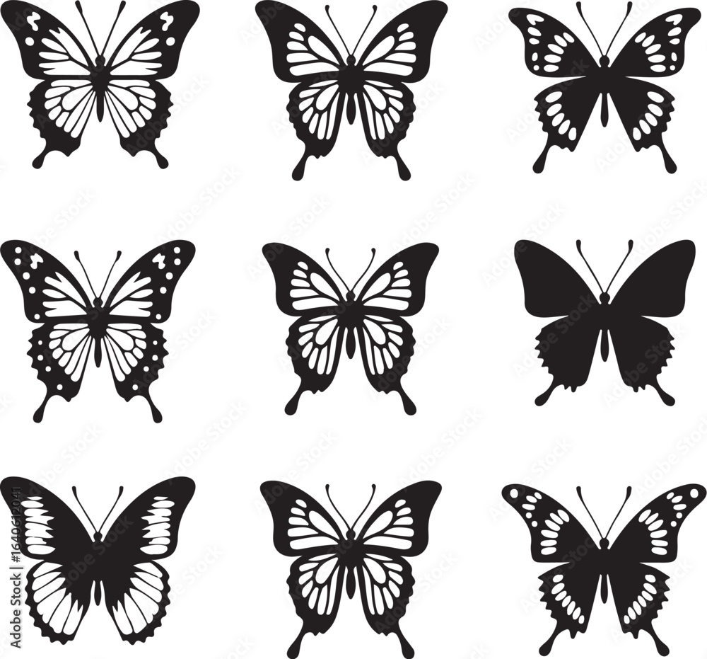 Fototapeta premium Elegant Black Butterfly Tattoo Designs Collection