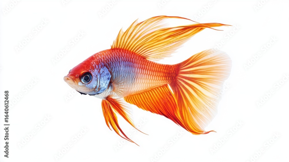 Fototapeta premium One beautiful colorful tropical fish isolated on white background. Simple style, natural look.