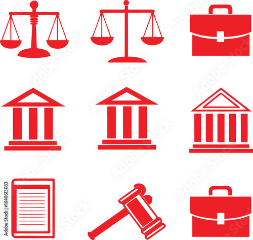 law, justice, legal, judiciary, court, government, business, case, document, auction, regulation, icon, set, vector