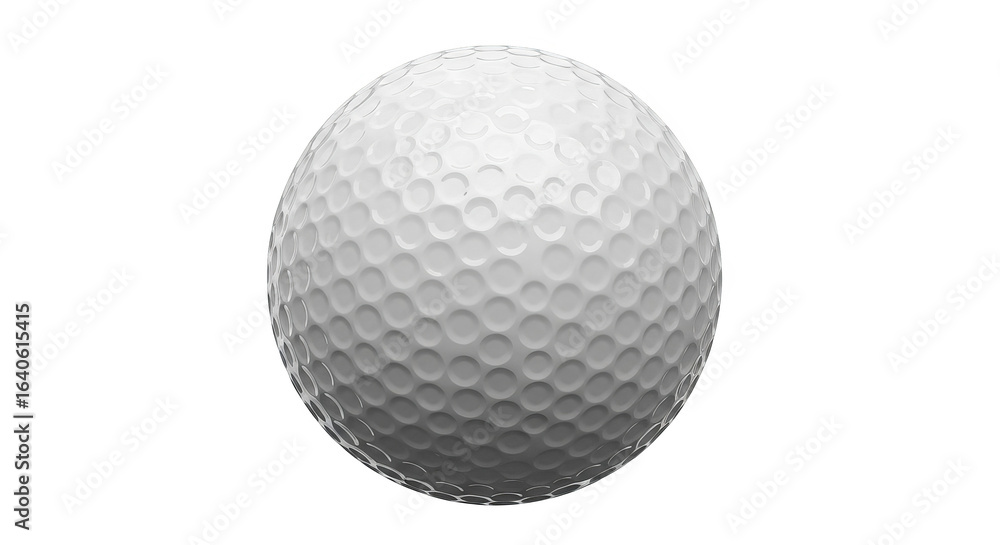 Close-up rendering of a pristine white golf ball, showing detailed dimples. Close-up rendering of a pristine white golf ball, showing detailed dimples.