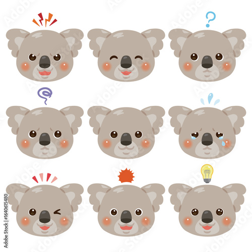 コアラのイラストセット　顔表情のみ