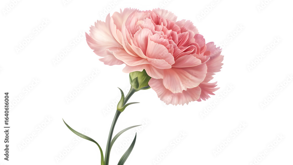 Delicate pink carnation flower isolated on transparent background in watercolor style Delicate pink carnation flower isolated on transparent background in watercolor style
