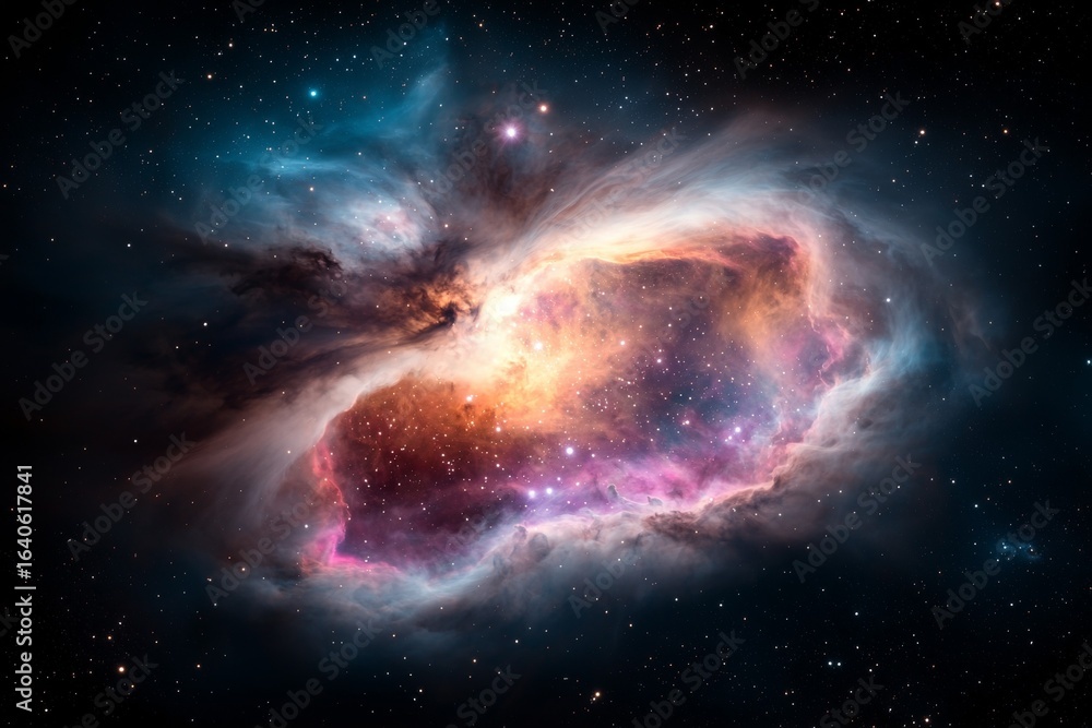 Fototapeta premium Colorful nebula in space with a blue and orange swirl