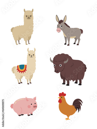 Cute Cartoon Farm Animals in a Flat Design