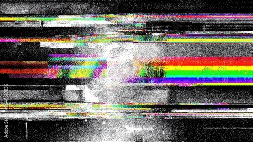 Glitch art with vibrant color streaks and horizontal lines